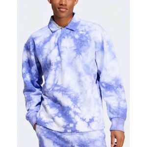 NWT Adidas Tie-Dye Fleece Collared Sweatshirt XXL Blue White Cozy Pullover